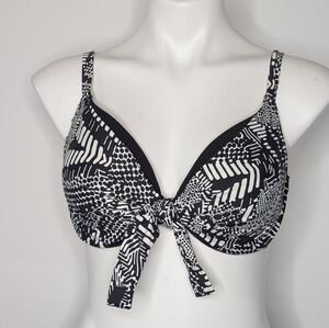 Captiva Black White Geometric Abstract V Neck Bikini Top L
